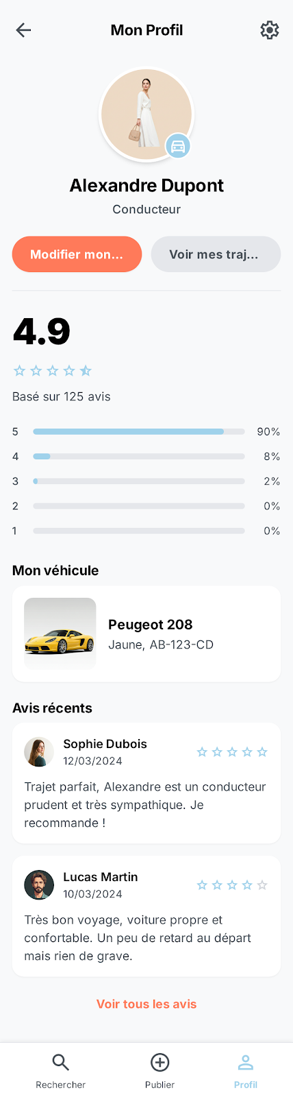 Covoiturage, écran 2