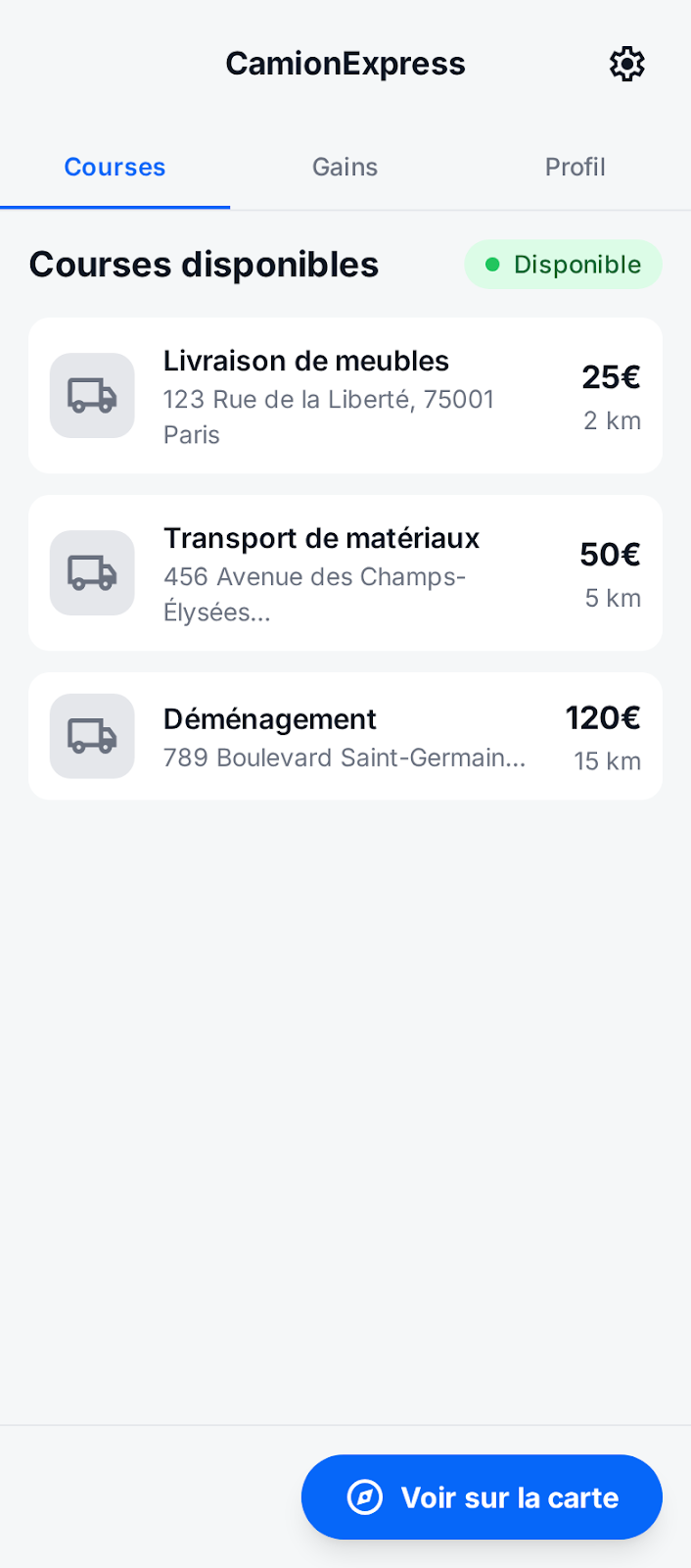 Transport camion, écran 1