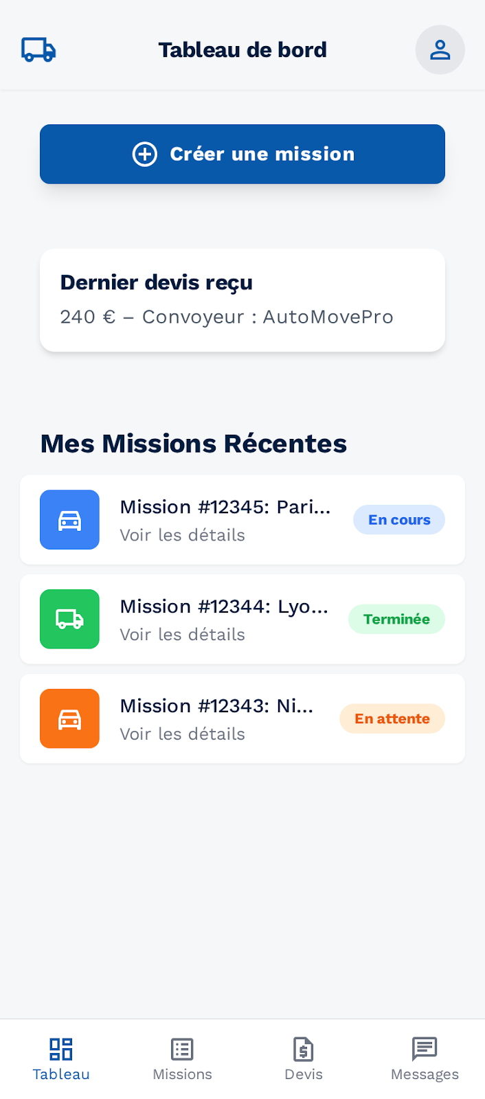 Convoyage auto, écran 2