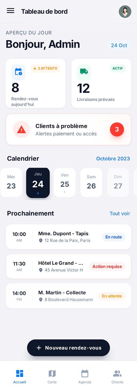 Tournée last-mile, écran 1