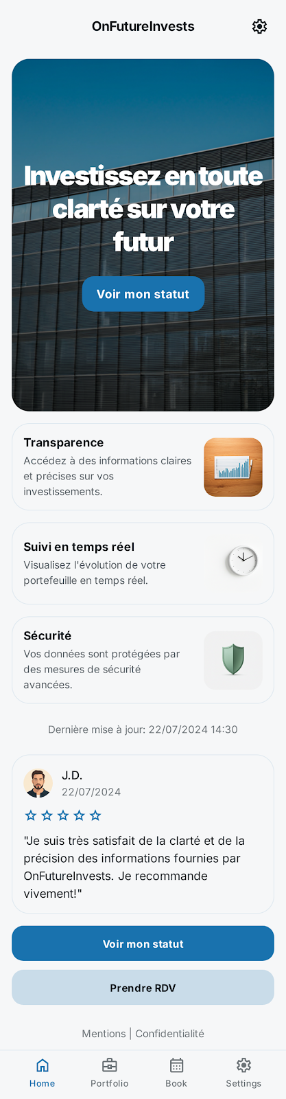 Investissement premium, écran 2
