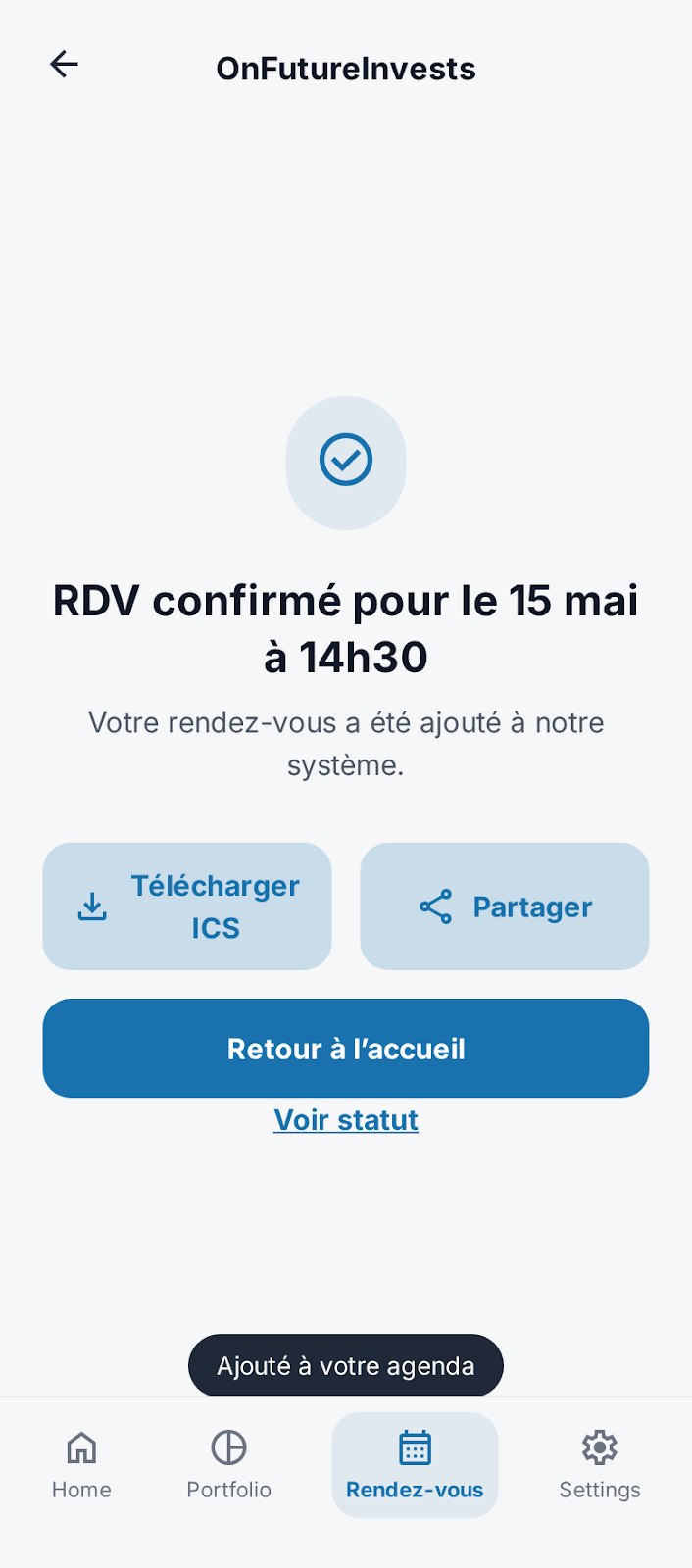 Investissement premium, écran 6