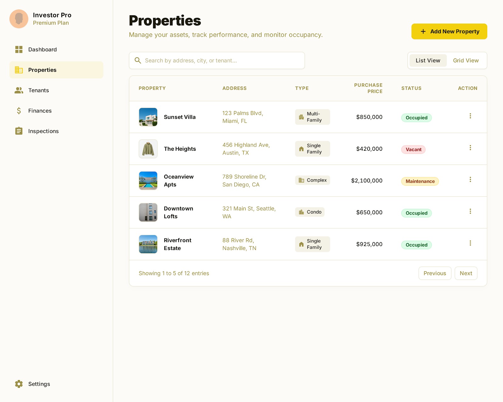 Invest immobilier, écran 1