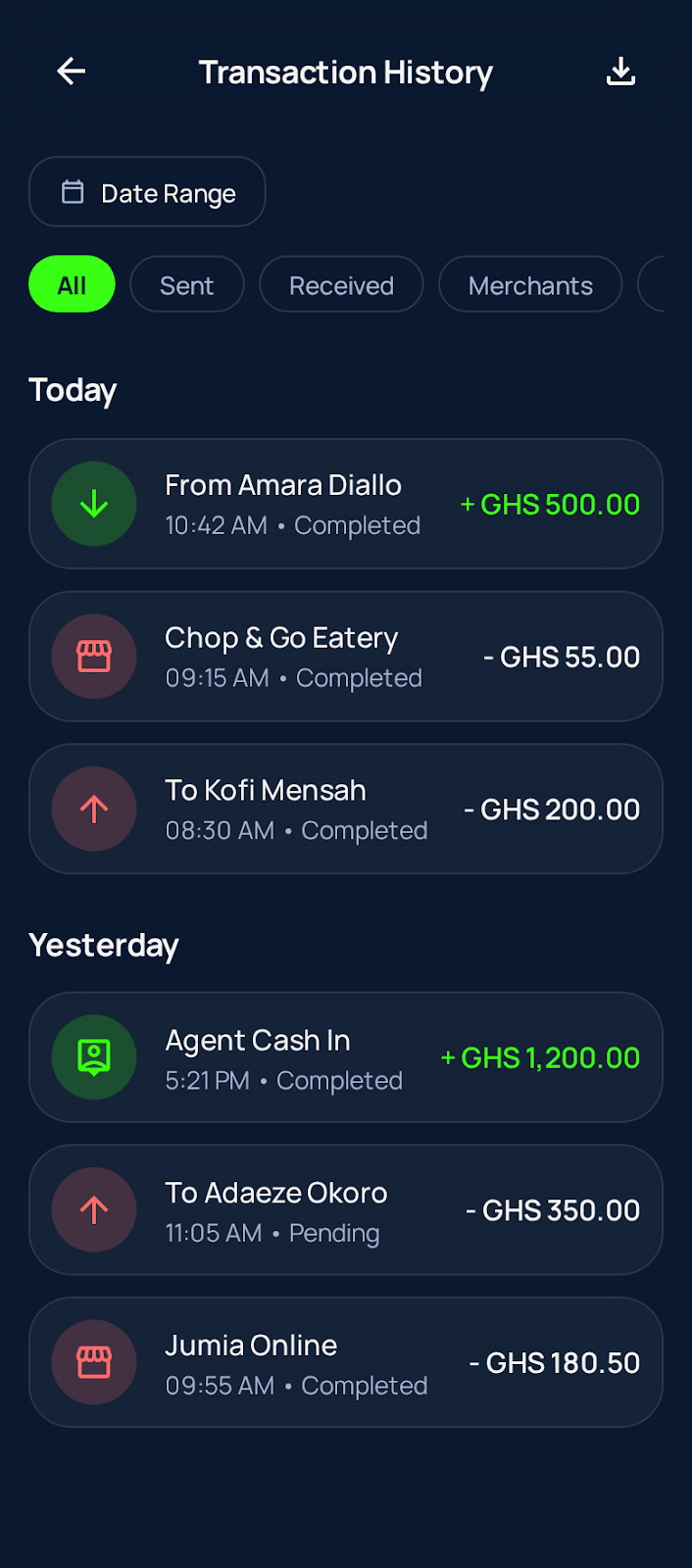 Mobile money, écran 8