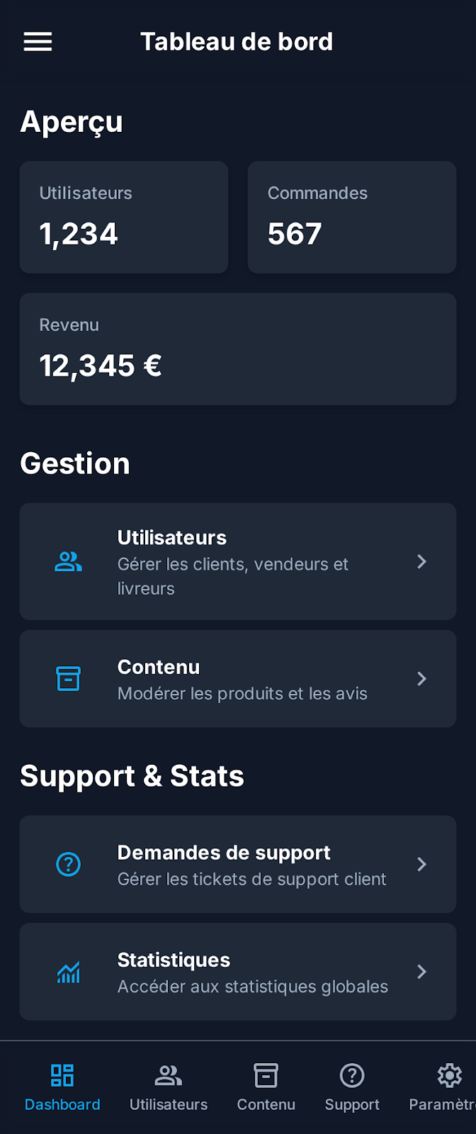 Commande livraison, écran 1