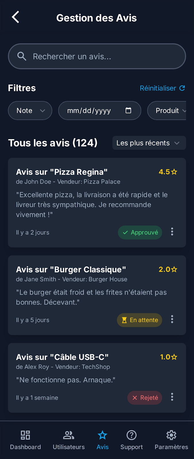 Commande livraison, écran 5