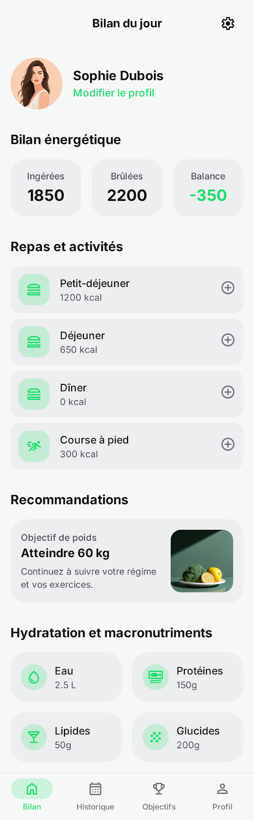 Suivi sportif, écran 1