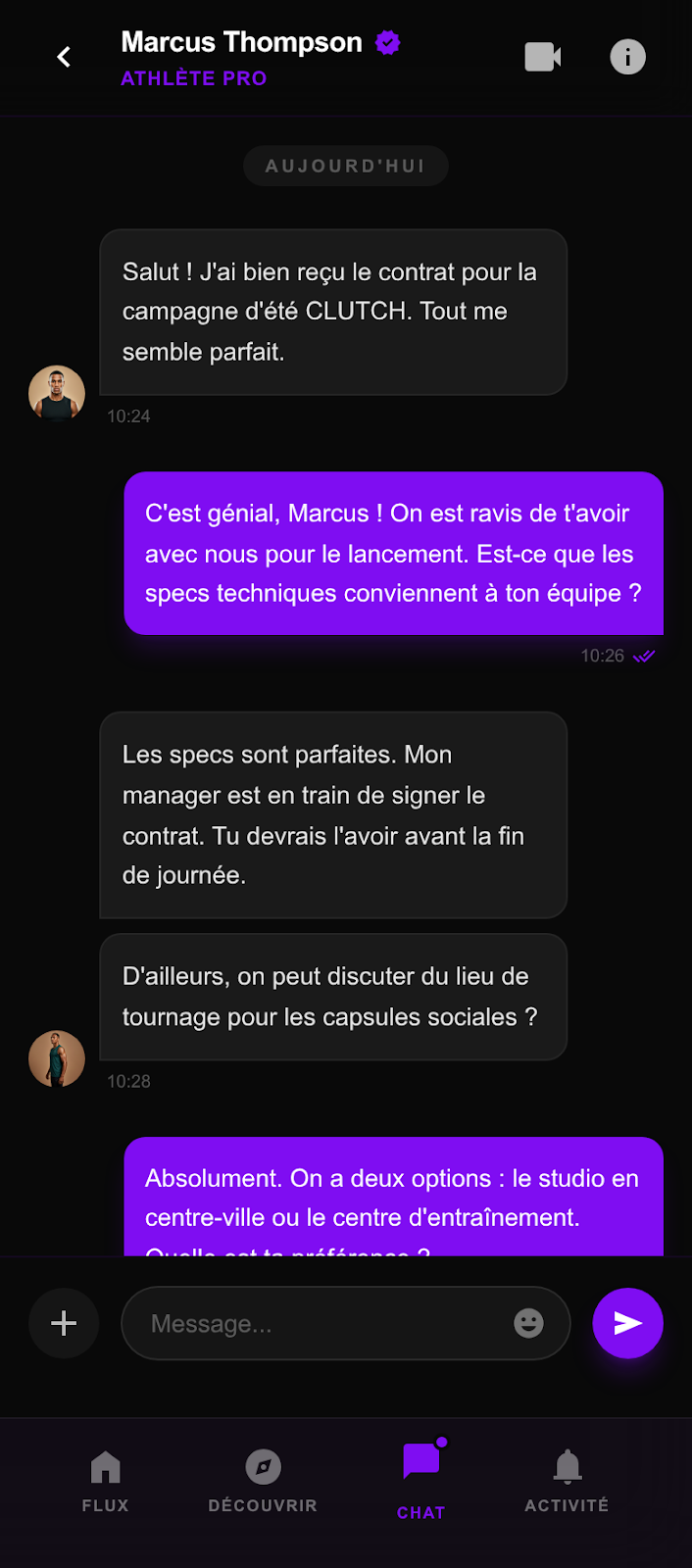 Athlètes pro, écran 1