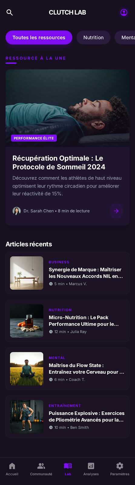 Athlètes pro, écran 2