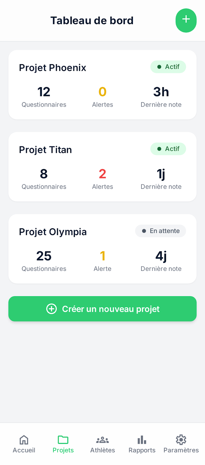 Admin coaching, écran 1