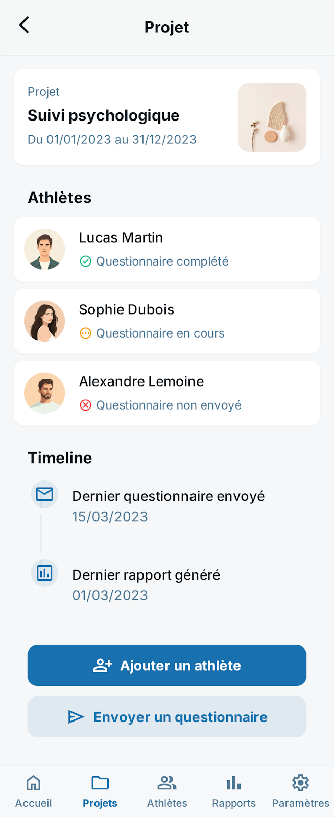 Admin coaching, écran 2