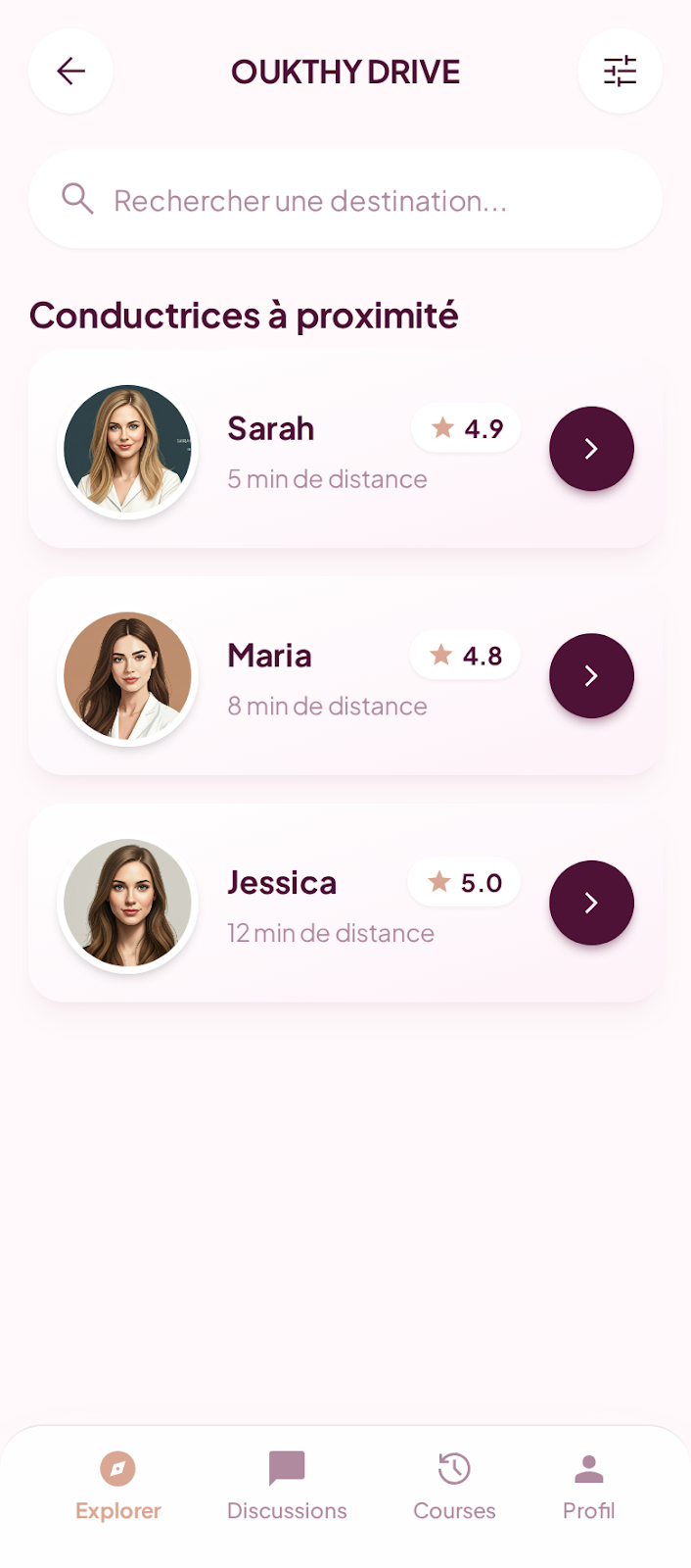 VTC femmes, écran 1