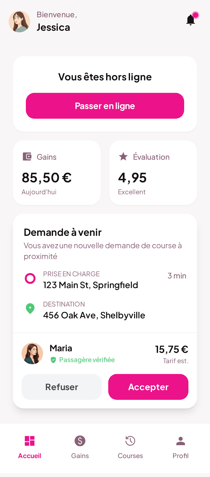 VTC femmes, écran 5