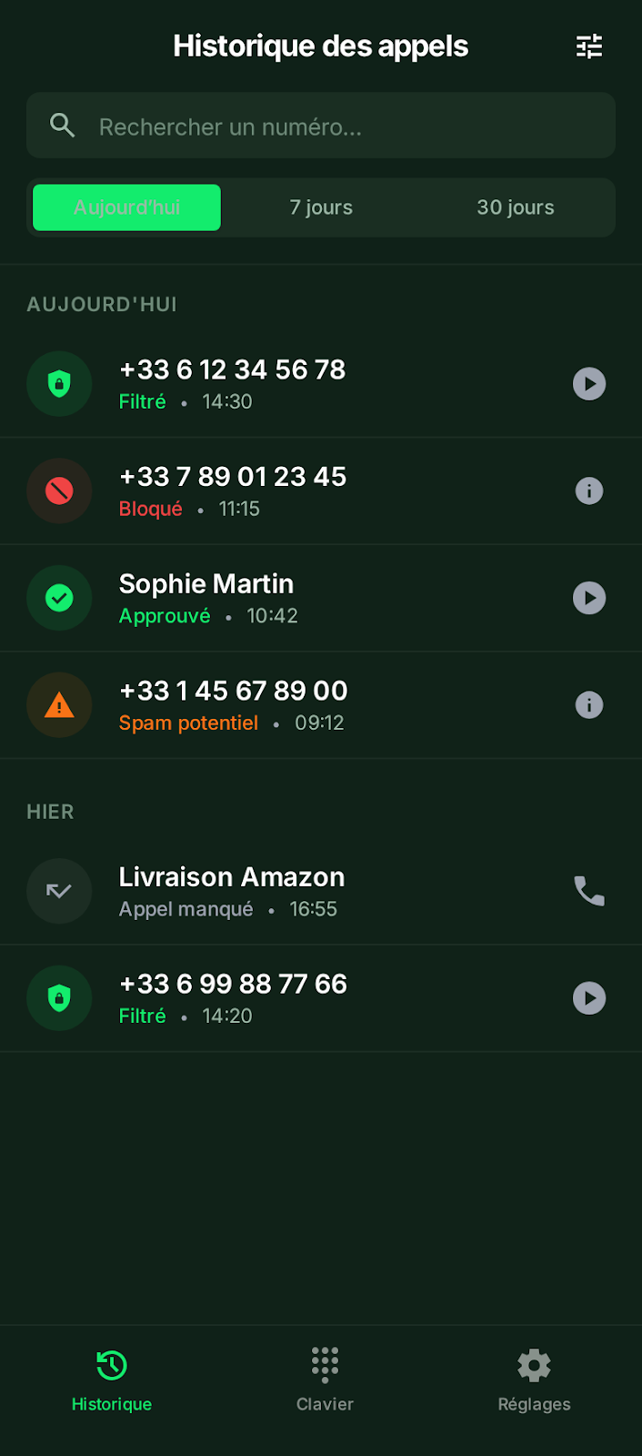 Anti-spam appels, écran 1