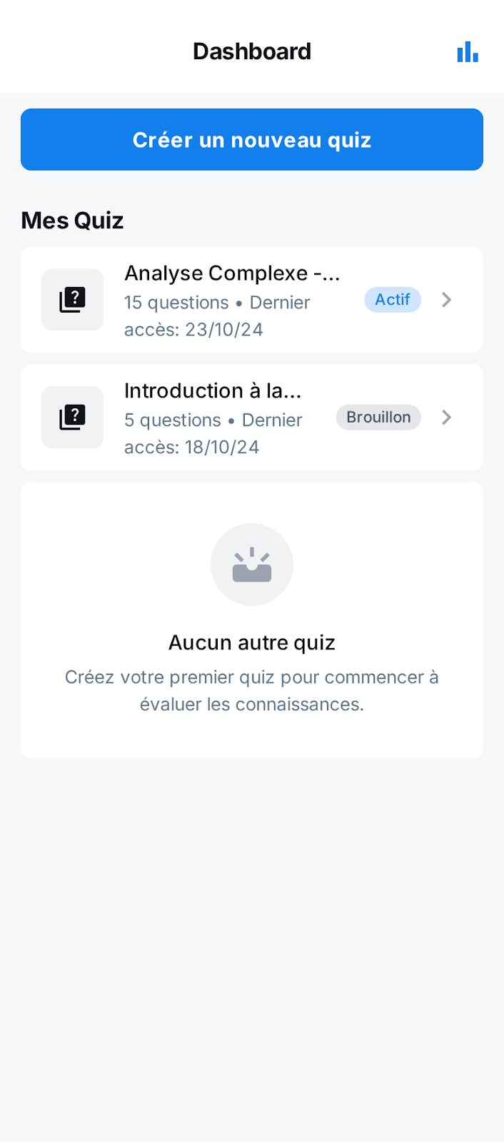 Édition de quiz, écran 2