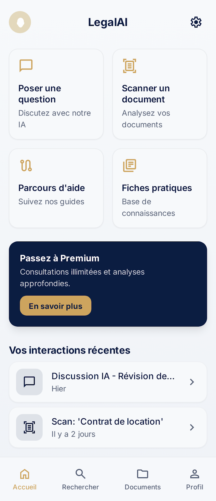 Analyse contrats IA, écran 1